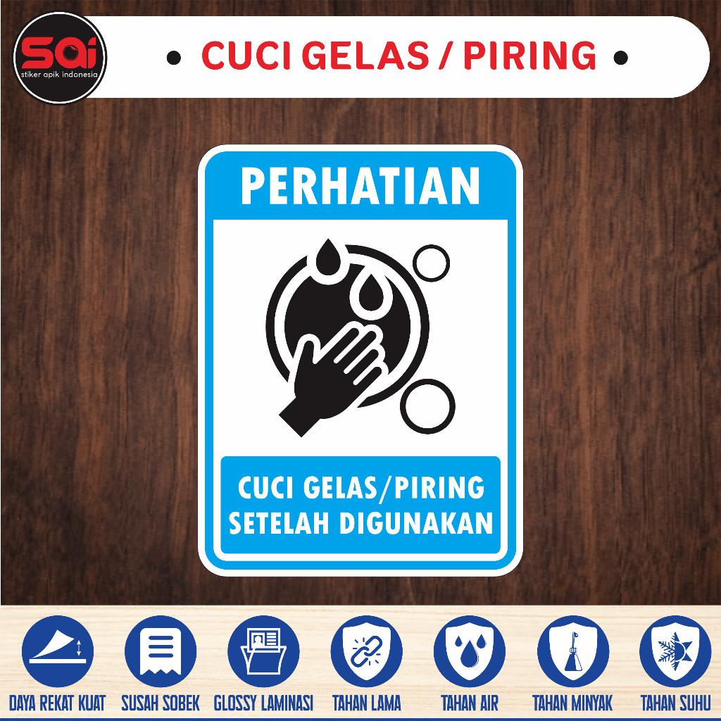 

Stiker vinyl anti air CUCI GELAS / PIRING SETELAH DIGUNAKAN laminasi glossy