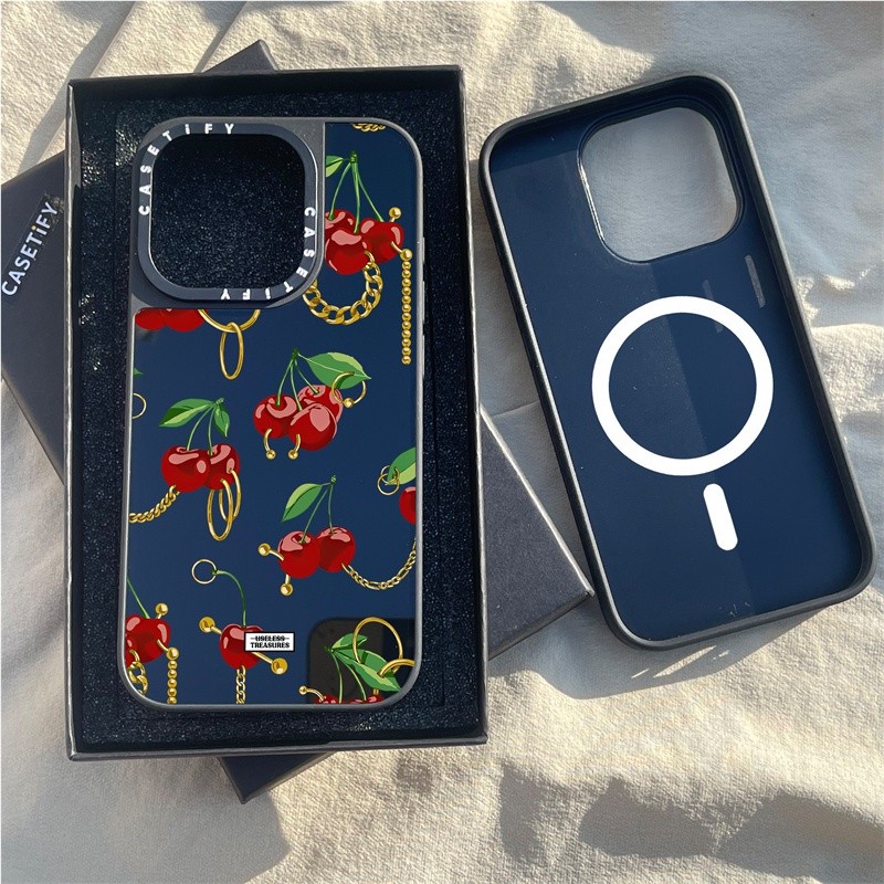 ч CASETiFY X Cherry Bling By Useless Treasures Magnetic suction Black&Sliver Mirror Casing Apple IPh