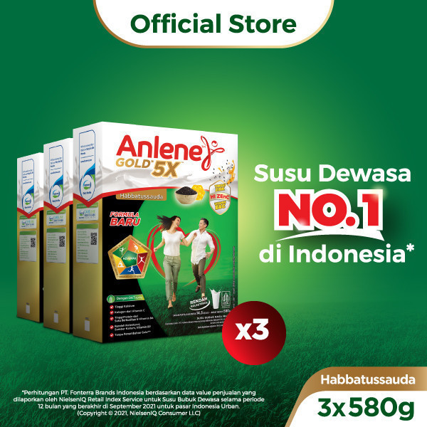 

Anlene Gold 5X Habbatussauda Susu Bubuk Dewasa Madu 3x580g - Nutrisi Tinggi Kalsium Untuk Tulang, Sendi, dan Otot