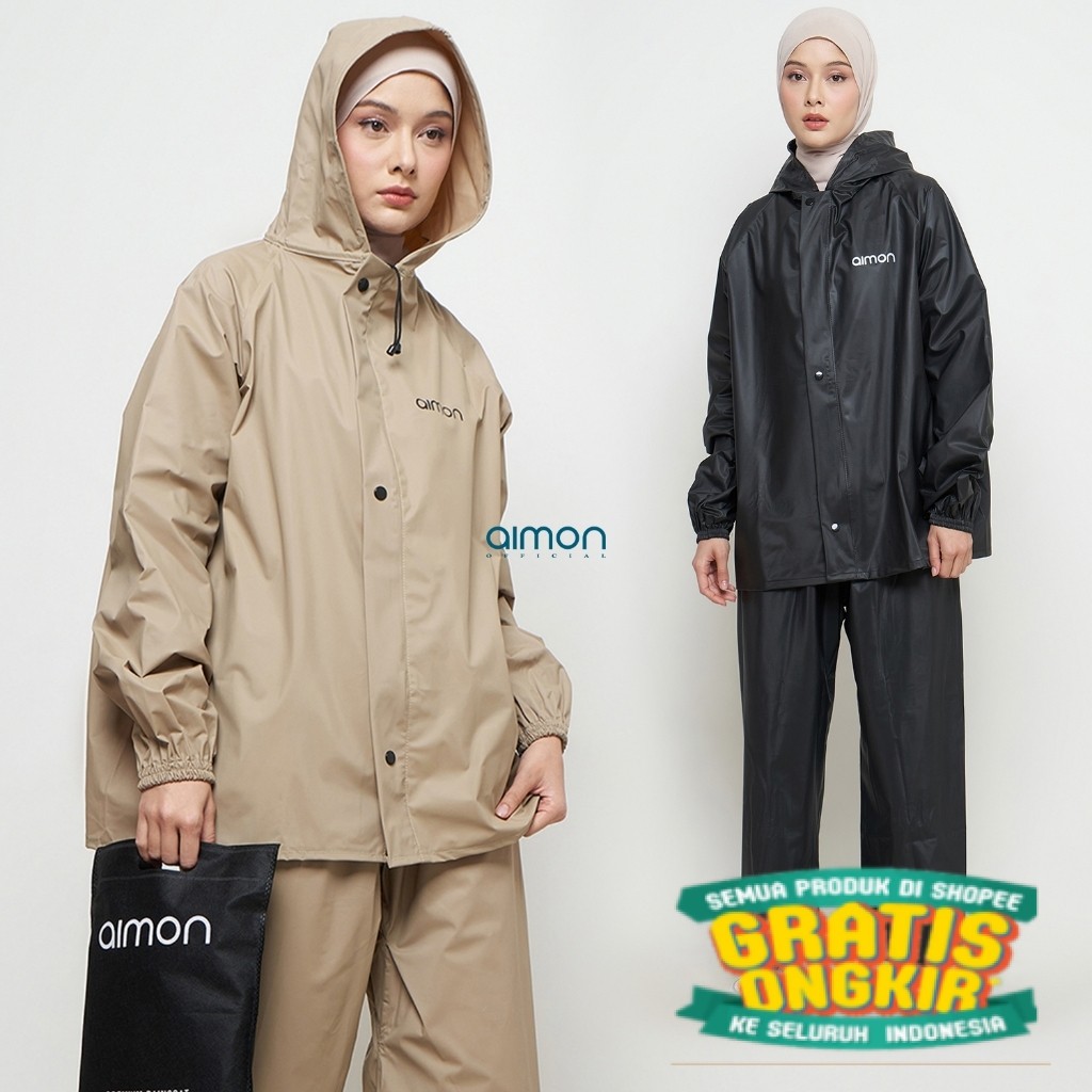 TK / Jas Hujan Pria Wanita Dewasa Setelan Jaket Celana Tebal Aimon/ Model Terbaru LEBARAN