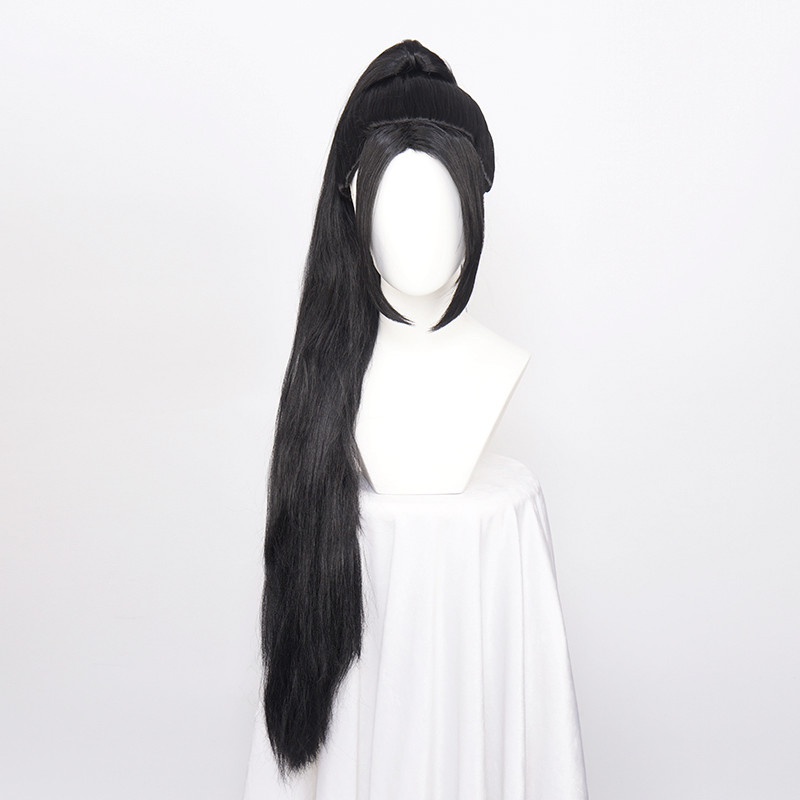 ccutoo wig Valorant Sage Cosplay Wig Long Black Women Wig with Removable Ponytail Synthetic Hair Hea