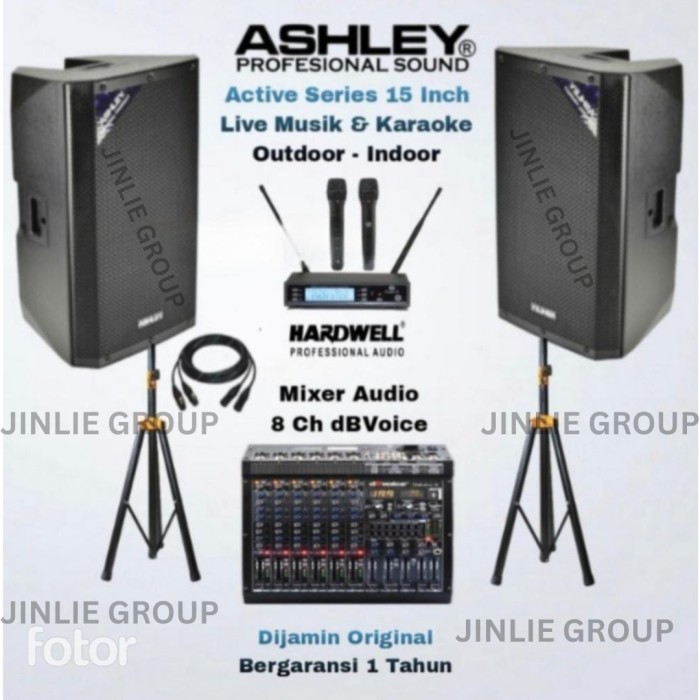 GROSIR Paket Sound System Aktif Speaker Ashley 15 Inch Live Musik & Karaoke Outdoor - Indoor Mixer A