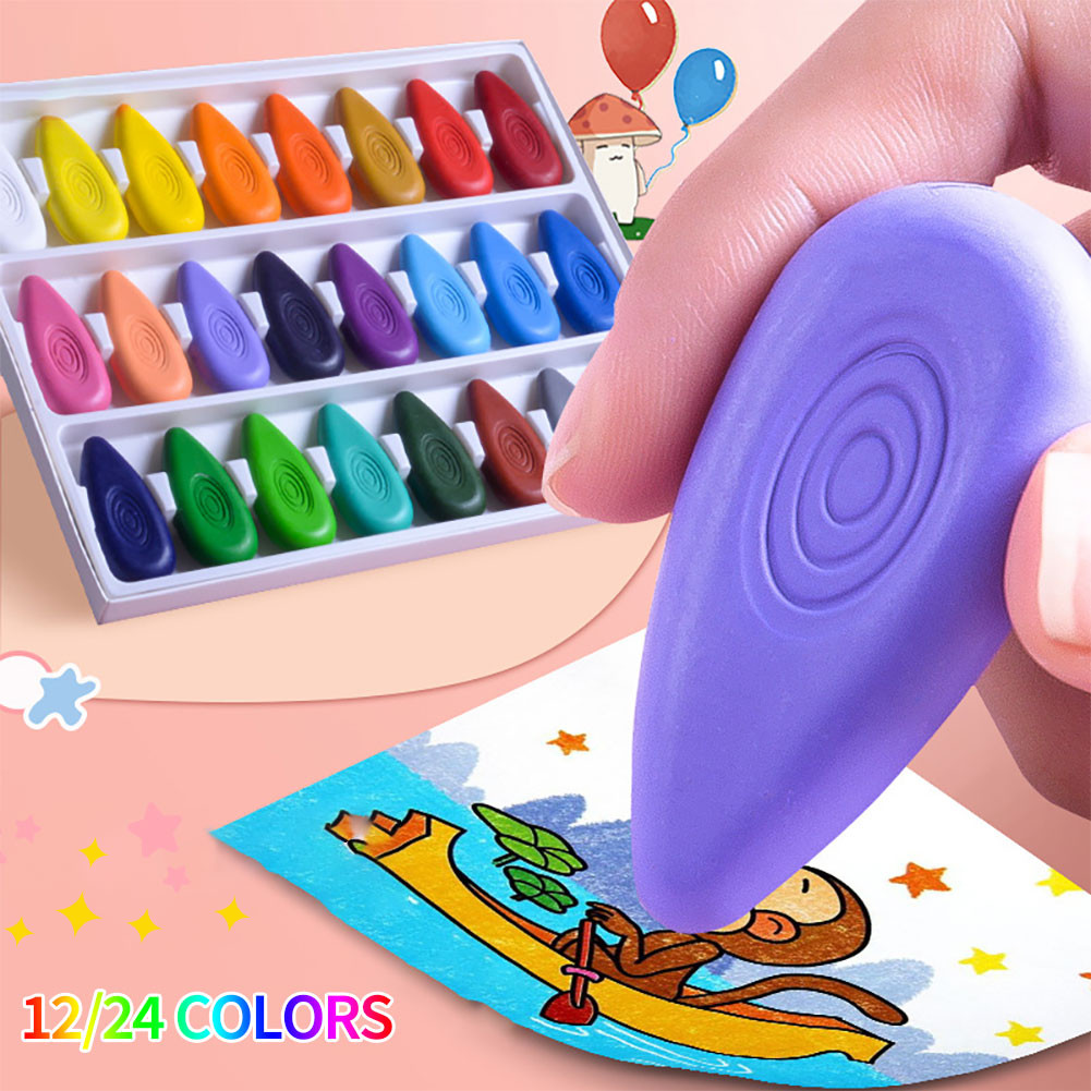 

12/24 Colors Wax Crayons Drop Shaped Palm Grip Crayons for Kids Washable Safe Painting Drawing Tool School Student Art Supplies