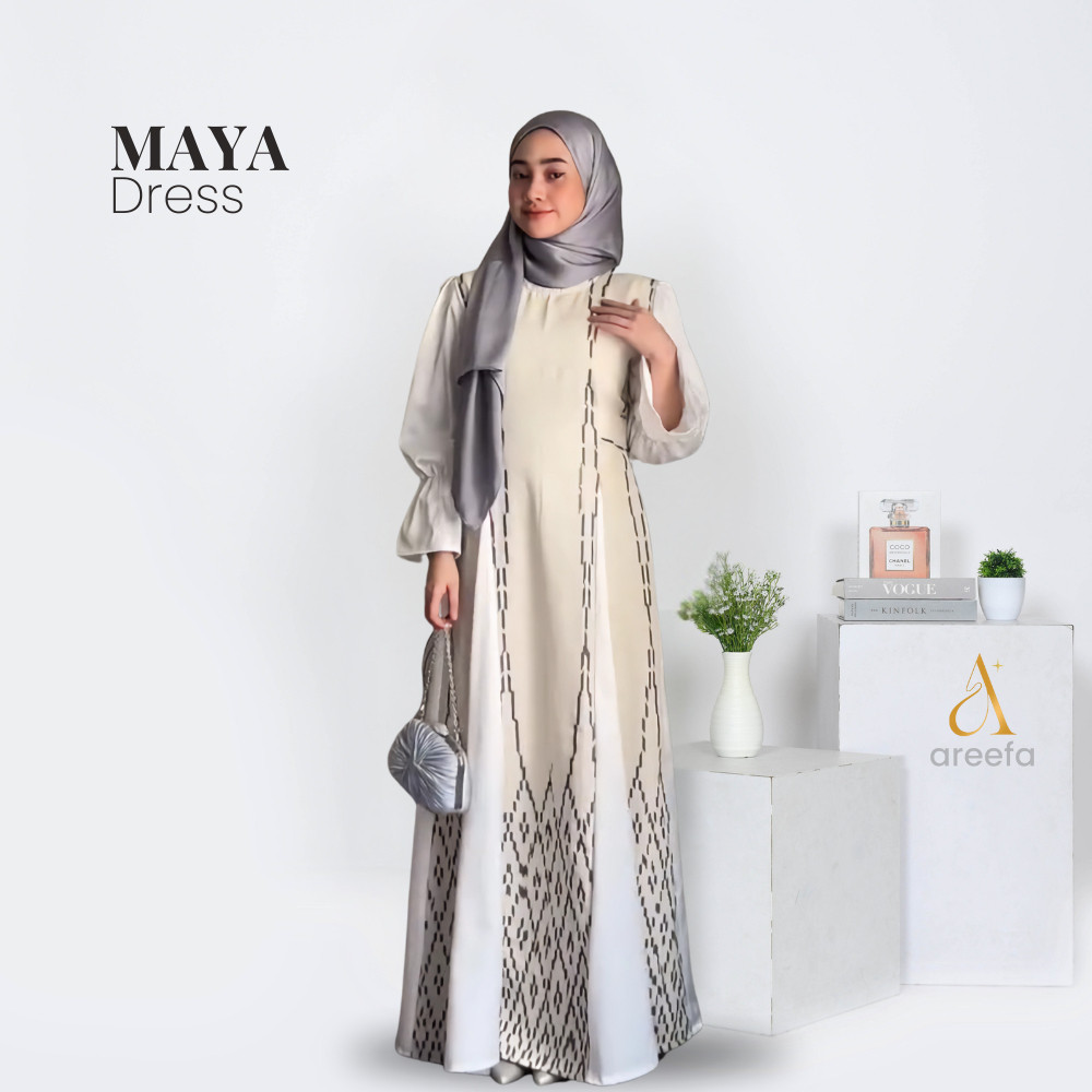 Gamis Dress Etnik Tenun Premium Mewah Wanita Remaja Warna Putih Gamis Tenun Etnik Kombinasi