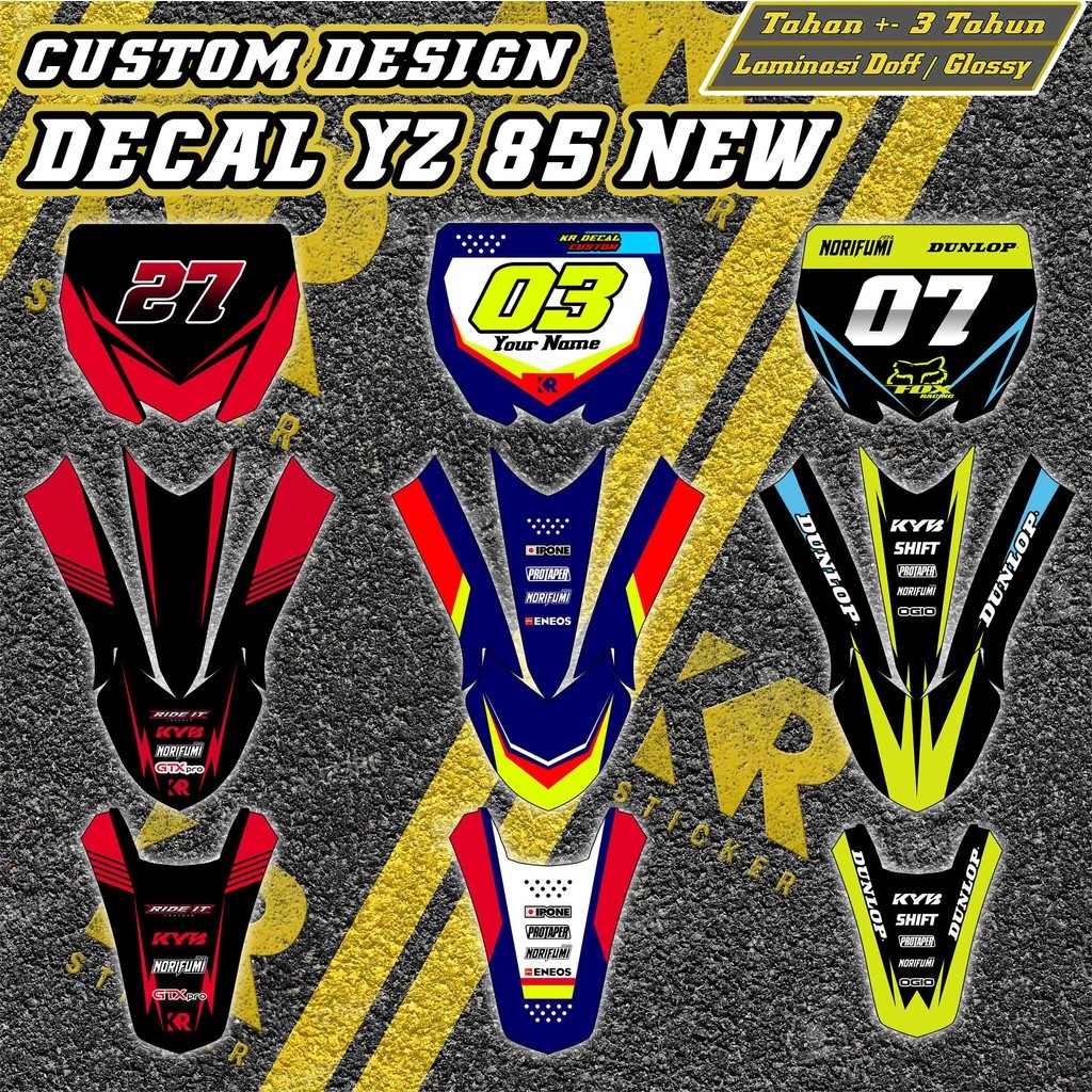 Decal Yz 85 New Papan Nomor Dan Spakbor Depan & Spakbor Belakang Bebek Trail Stiker Yz 85