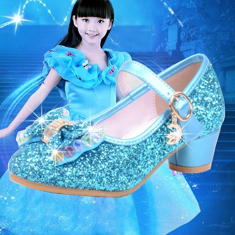 Sepatu Kulit Putri Untuk Anak Perempuan Bunga Kasual Glitter Sepatu Anak Perempuan Hak Tinggi Simpul