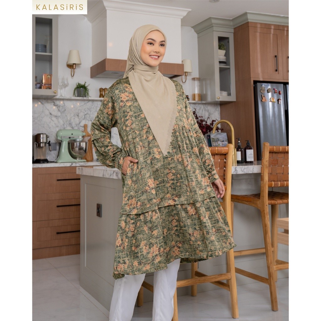 Ziva Tunic Berdamar Series By Kalasiris - Baju Atasan Tunik Cantik Motif Bunga Kekinian Crinkle