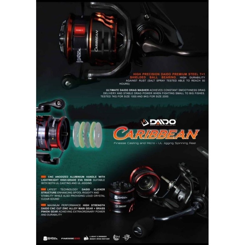 Reel Daido Caribbean 1000 2000 2000HS Power Handle Free Double Spool, UL, Casting Jigging