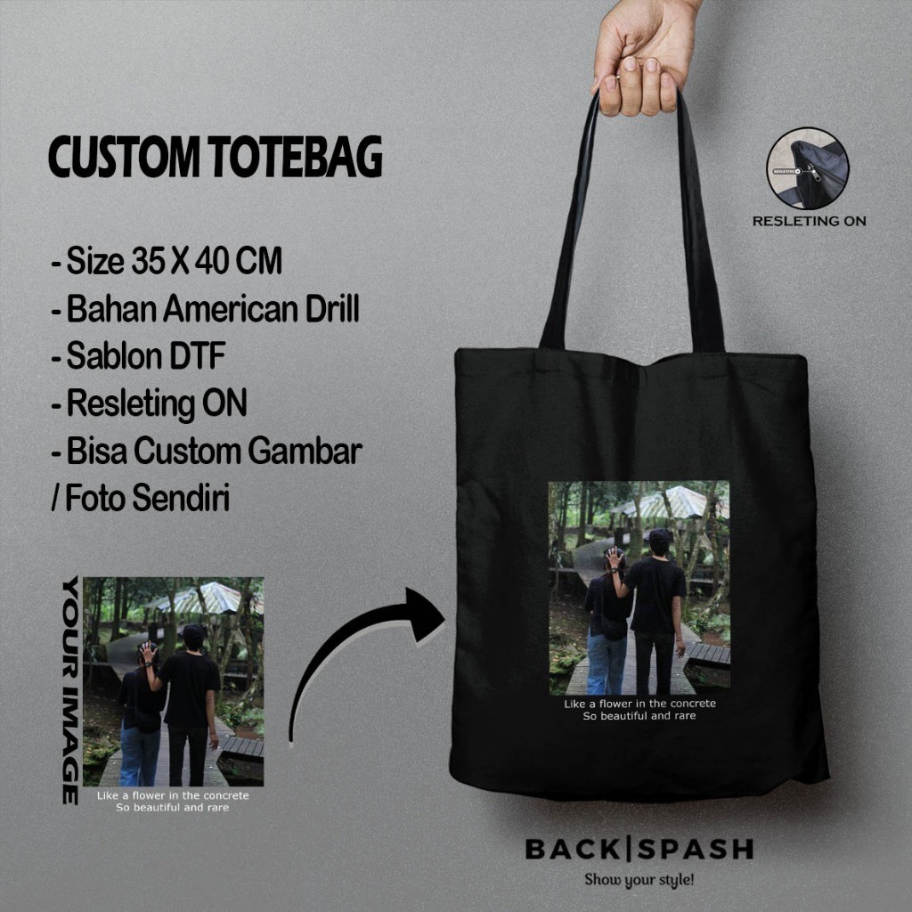Totebag Custom - Custom Totebag -Totebag Custom Hitam - Totebag Custom Resleting - Tote bag Custom N