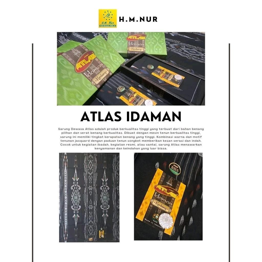 Sarung Atlas Idaman Kembang 555 Motif BHS ORI - Kain Pria Dewasa Hitam Elegan