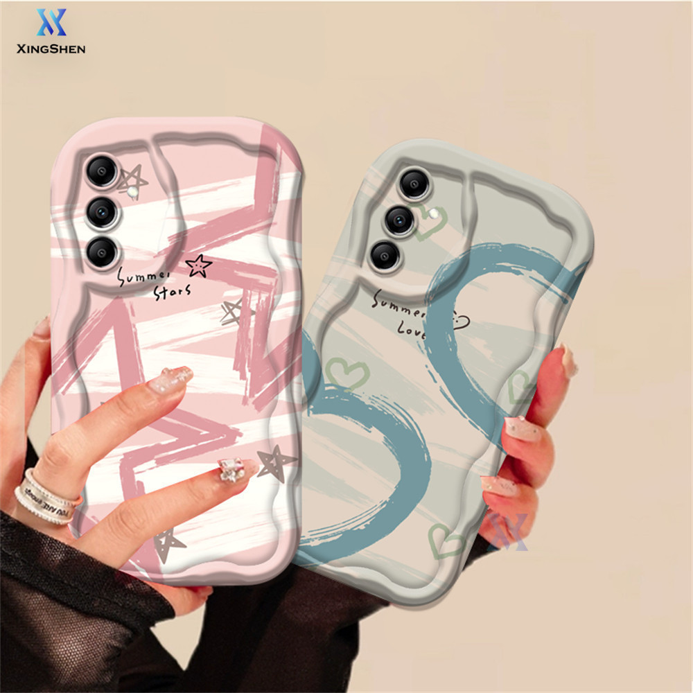 Casing hp Samsung A14 A24 A05S A04e A13 A04 A04s A10s A20s A30s A21s A12 A02s A32 A03 A51 A23 A50s A52sA50 A03s A52 A11 A20 A53 M12 M32 Cute Cartoon Halo Dyed Blue Heart Wave Edge Innovative Design Durable and Soft TPU Phone Case XingShen