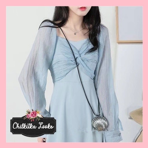 CHILKITKA LOOKS SELEBGRAM OUTFIT 2022 gaun biru muda gaya Korea baru/korea dress