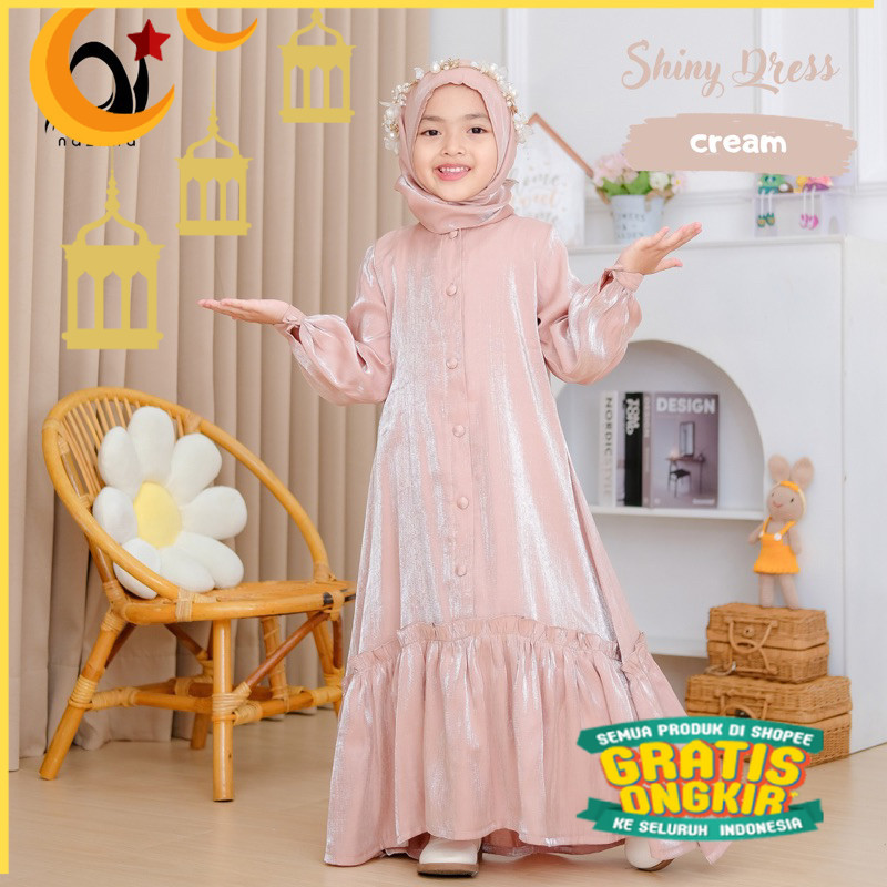 Nazima Gamis Anak Shiny Dress/Maron merah bata red anak tanggng