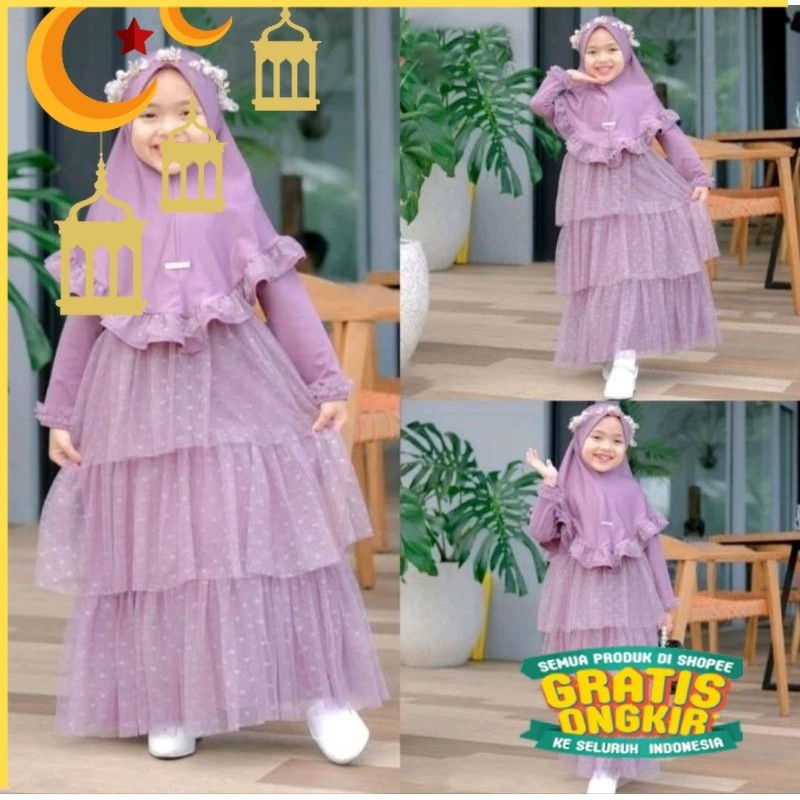 Gamis Anak Salsa (free hijab)/nude yellow kuning mustard
