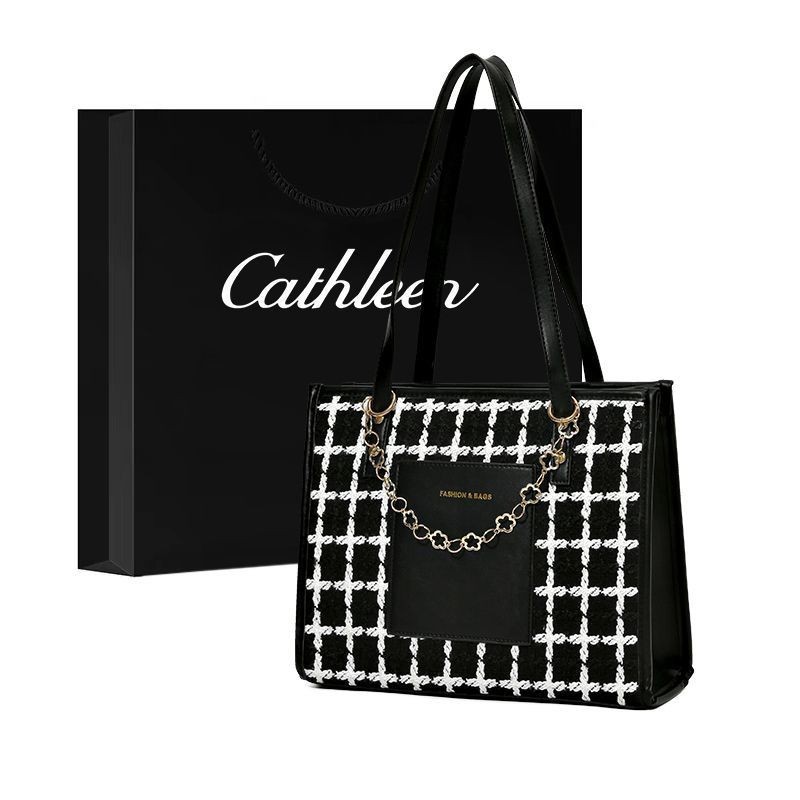 Katherine's large bag, women's large capacity, new high-end plaid school bag, handbag, shoulder bag,