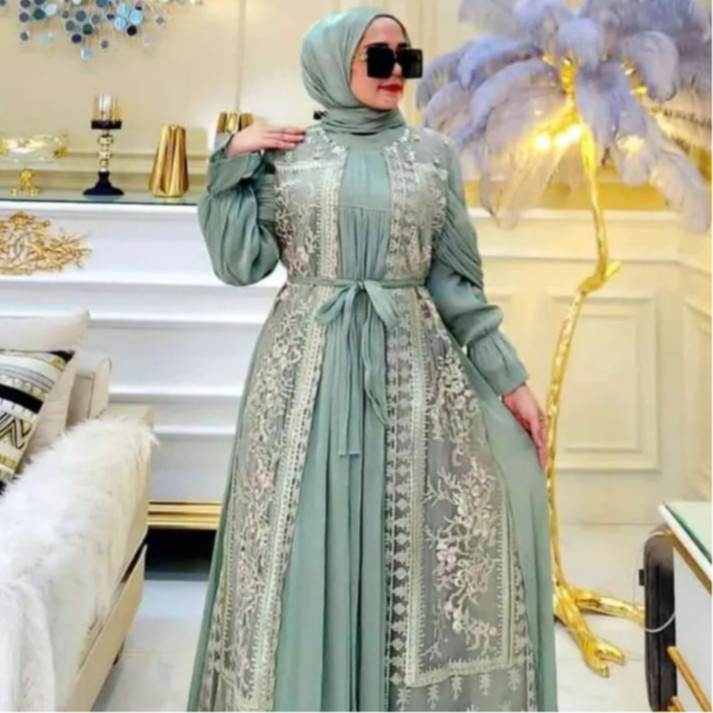 Gamis Pesta Terbaru 2024 Model Wanita Kekinian | Gamis Maxi Brokat Pesta Mewah Elegan | Dress Kondangan Simple Adem lembut | Gamis Jumbo LD130 | Dress Muslim Terbaru Shimer Silk Premiun