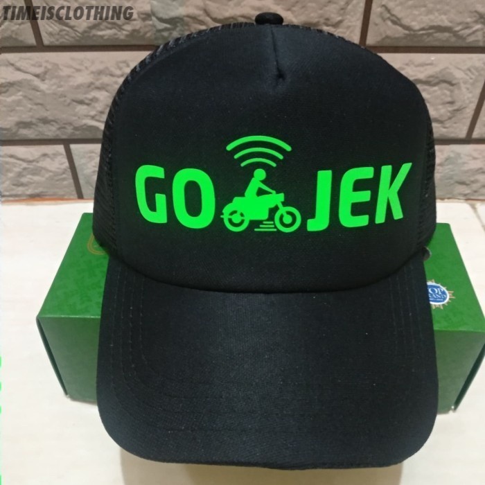 Topi Gojek - Trucker Hat Jaring - Hitam Polyflex Hijau stabilo TIC
