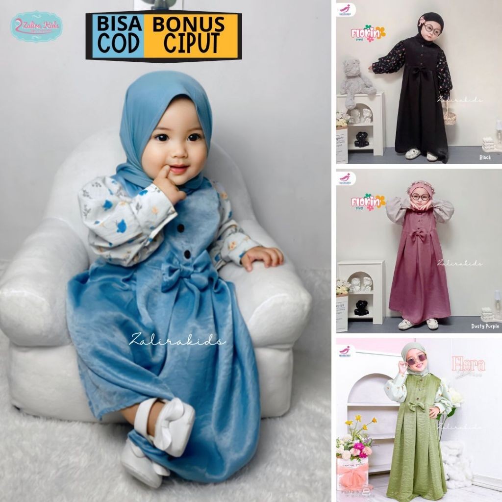 Florin Dress Gamis Anak Perempuan Usia 6 Bulan - 6 tahun tahun terbaru Original Zalira Kids / Dress anak set jilbab / gamis lebaran anak perempuan 2024