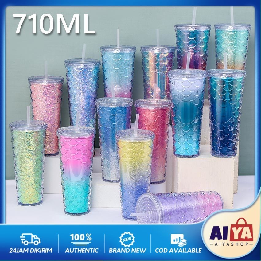 Starbucks Mermaid Pink/Purple Cold Cup Tumbler 710ml Starbucks Tumbler Cangkir Fish Scale Straw Cups