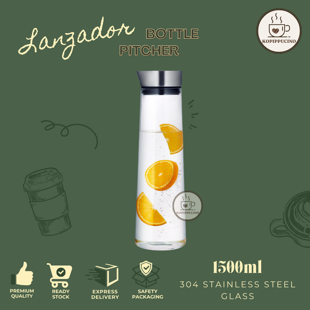Botol Minum Kaca LANZADOR Kulkas Minuman Dingin Glass Pitcher Stainless