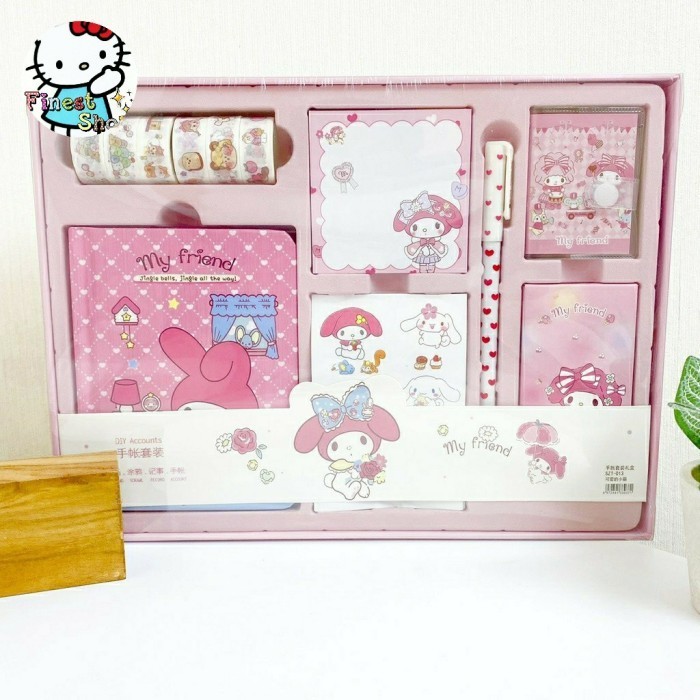 

Paket Diary Set Jurnal 7in1 Sanrio Gift Box Cinnamo Kuromi Melody Kado - Pink Melody