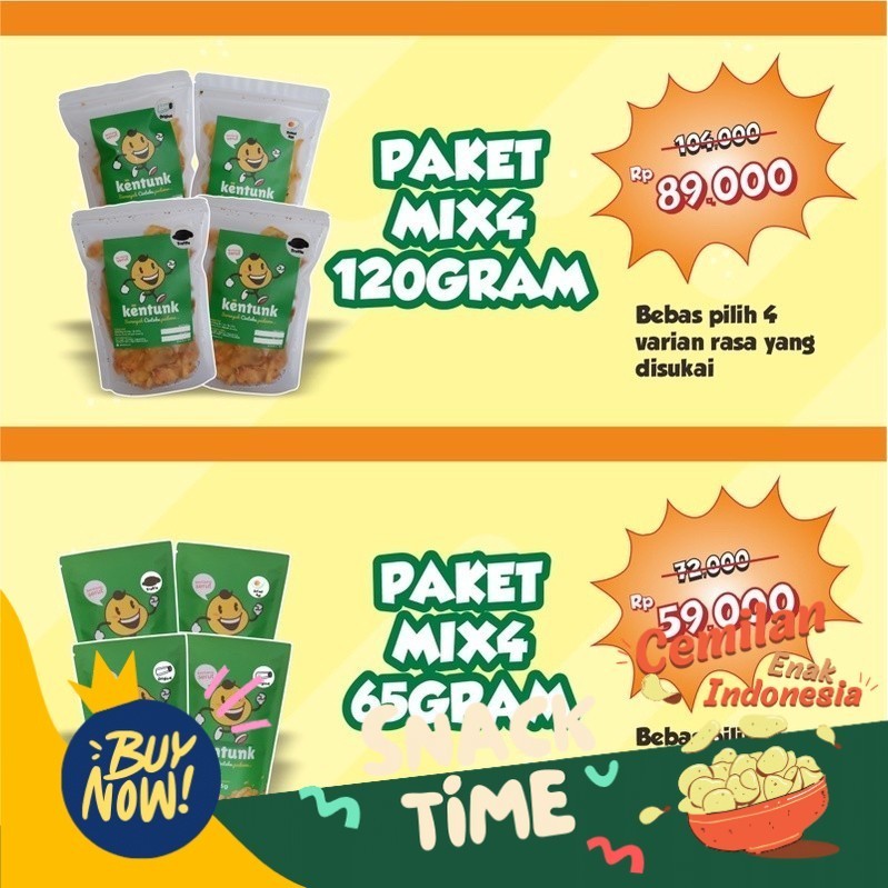 

PROMO SPESIAL KENTUNK MIX 4 PAKET HEMAT Keripik Kentang Serut Potato Chips Camilan