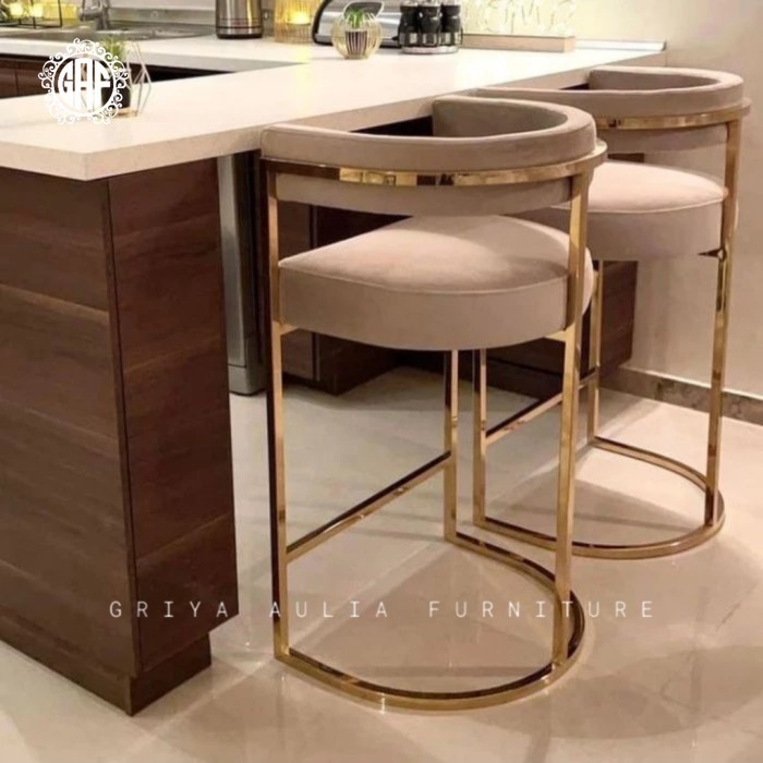 Kursi bar stainless gold terbaru bar stool kain bludru
