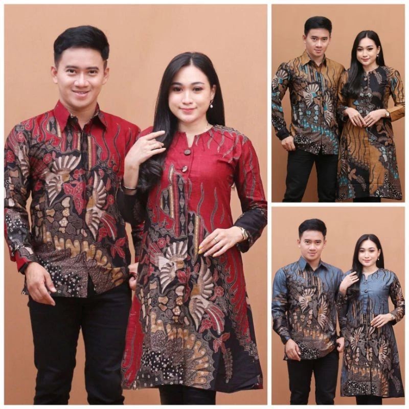 PROMO Batik Tunik Couple Modern Set Pakaian Couple Kemeja Batik Pria Premium Baju Batik Couple Batik Cowok Cewek Seragam Guru Kantoran Kerja Keluarga Panitia Hajatan Pernikahan Batik Atasan Wanita Perempuan Seragam Size