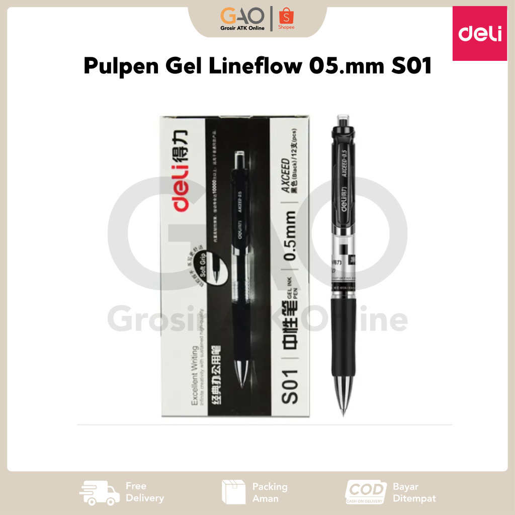 

Pulpen Gel Lineflow Deli 05.mm Black S01 (1Pack Isi 12pcs)