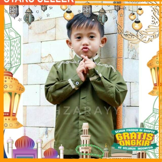 AHZARAYY TUBAN KEMKO KEMEJA KOKO LENGAN PANJANG MIZAN SERIES WARNA OLIVE/ Pink Dusty Fanta Merah mud