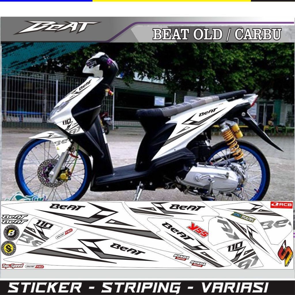STIKER TERLARIS VARIASI STRIPING MOTOR BEAT OLD PUTIH VARIASI STIKER BEAT KARBU DECAL