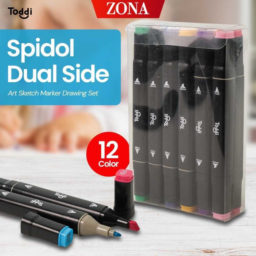 

ZONA Spidol Dual Side Art Sketch Marker Drawing Set 12 Color - T12