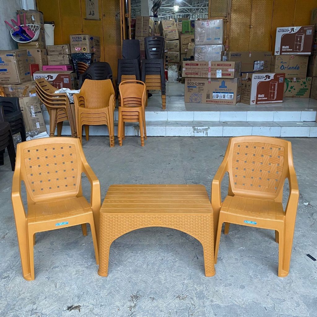 1 Set 2 Kursi Teras santai anyaman plastik Olymplast OL 507 + meja OCT-R olymplast / Meja OST-R Olym
