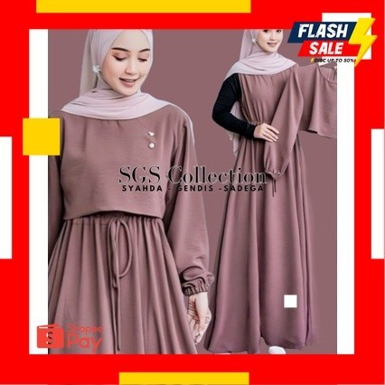 LEBARAN SALE 4.4 |  gamis terbaru 2024 NAFISA Maxy SET2in1 Inner+outer Crop Gamis setelan wanita Air
