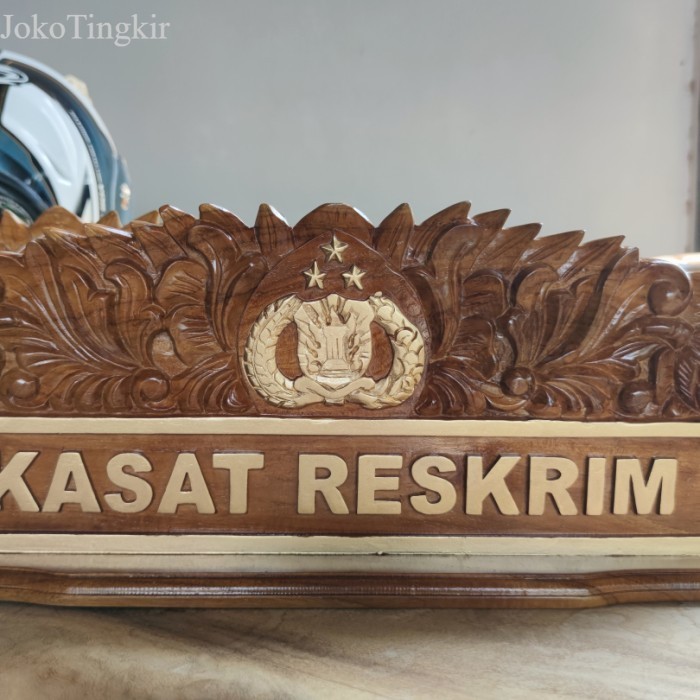 

papan nama ukir kayu jati polri murah
