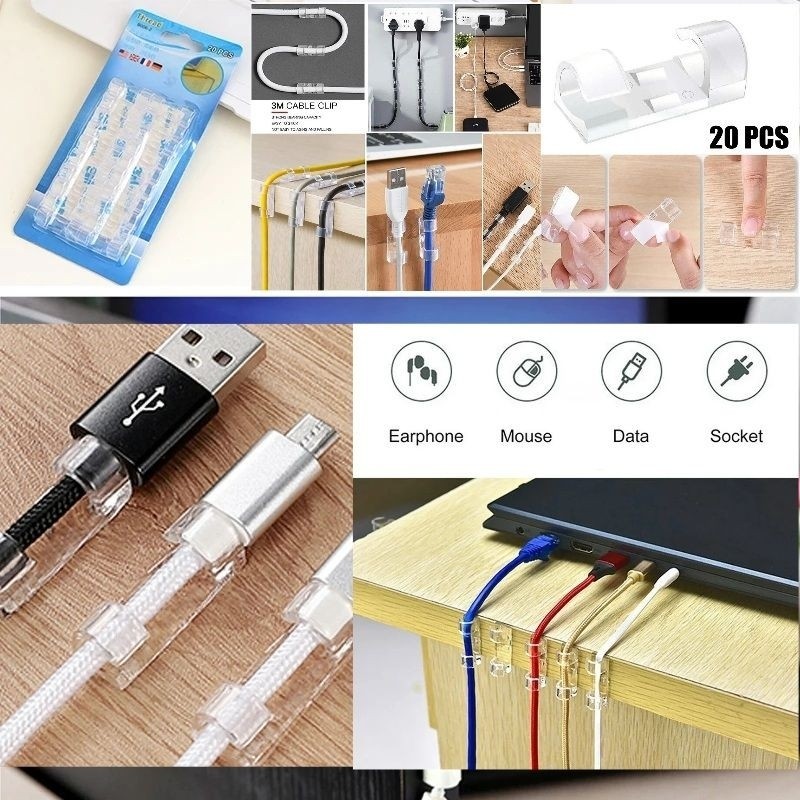 Klip Gantungan Kabel Isi 20 Klip Plus Tape  Holder Gantungan Kabel Listrik Klip KabeL