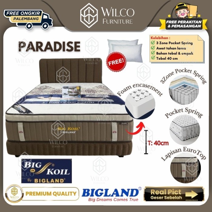 Kasur Springbed Paradise Bigkoil Bigland / Matras Springbed 3 Zone Pocket  - Matras Aja, 100x200