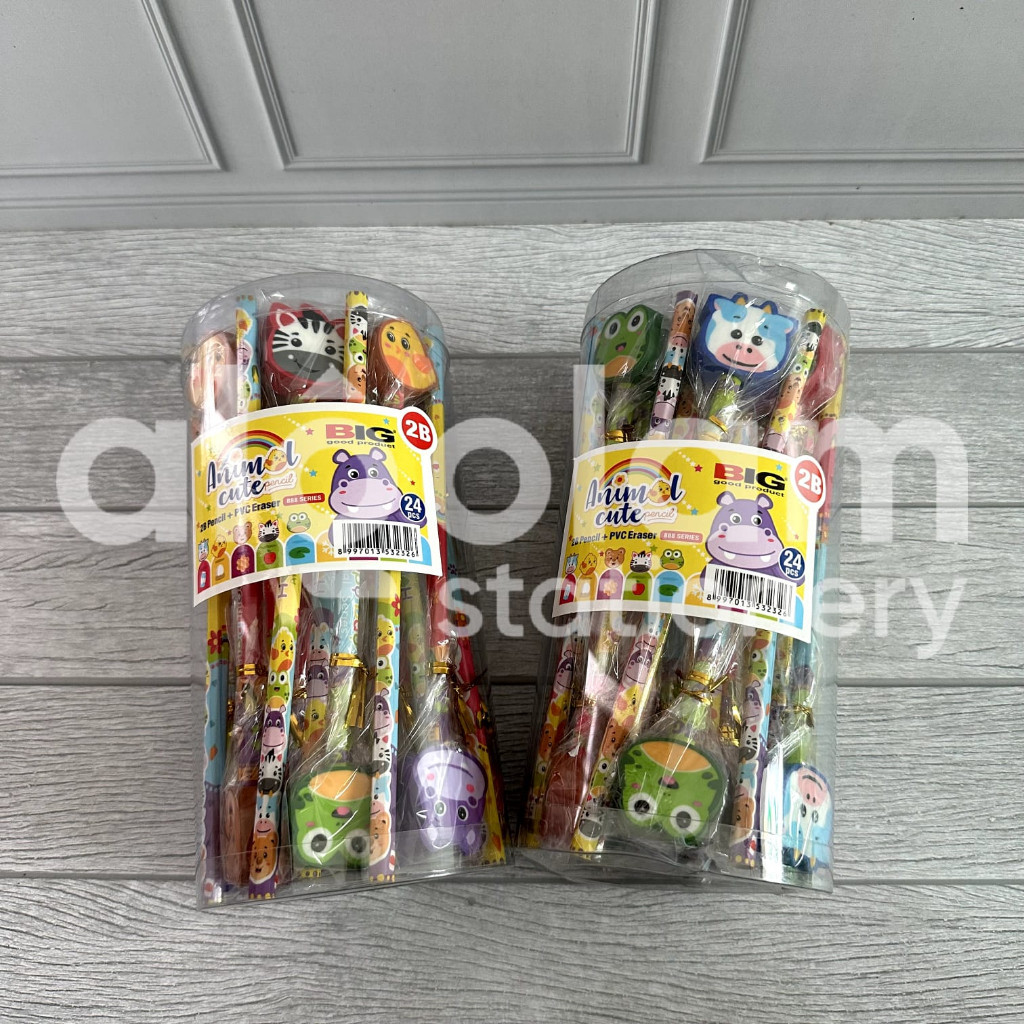 

ECER ( 1 BIJI ) Pensil 2B Big + Penghapus Karakter Animal Cute