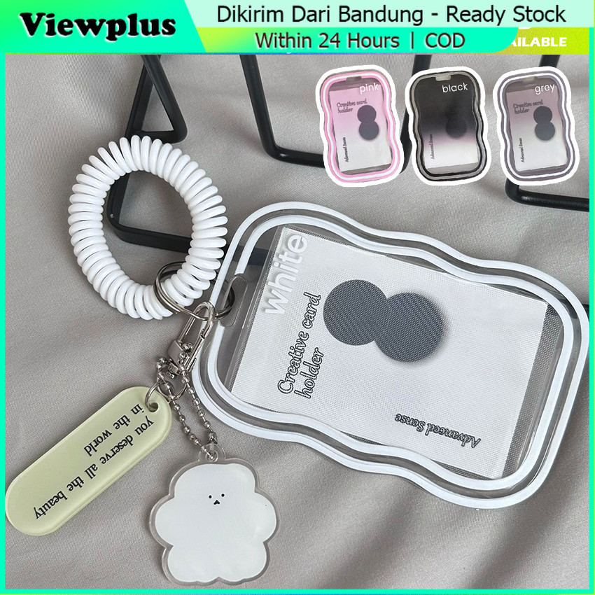 

ID Card Holder Keychain Transparan frame id card bening Dengan Gelang Silikon transparan Plastik Tempat Kartu ID Card Name Tag Case / Photocard Holder kpop Transparent