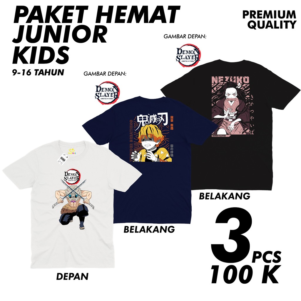 Paket hemat isi 3 pcs 100rb kaos junior tanggung remaja anime jepang DRAGON BALL GOKU / DEMON SLAYER