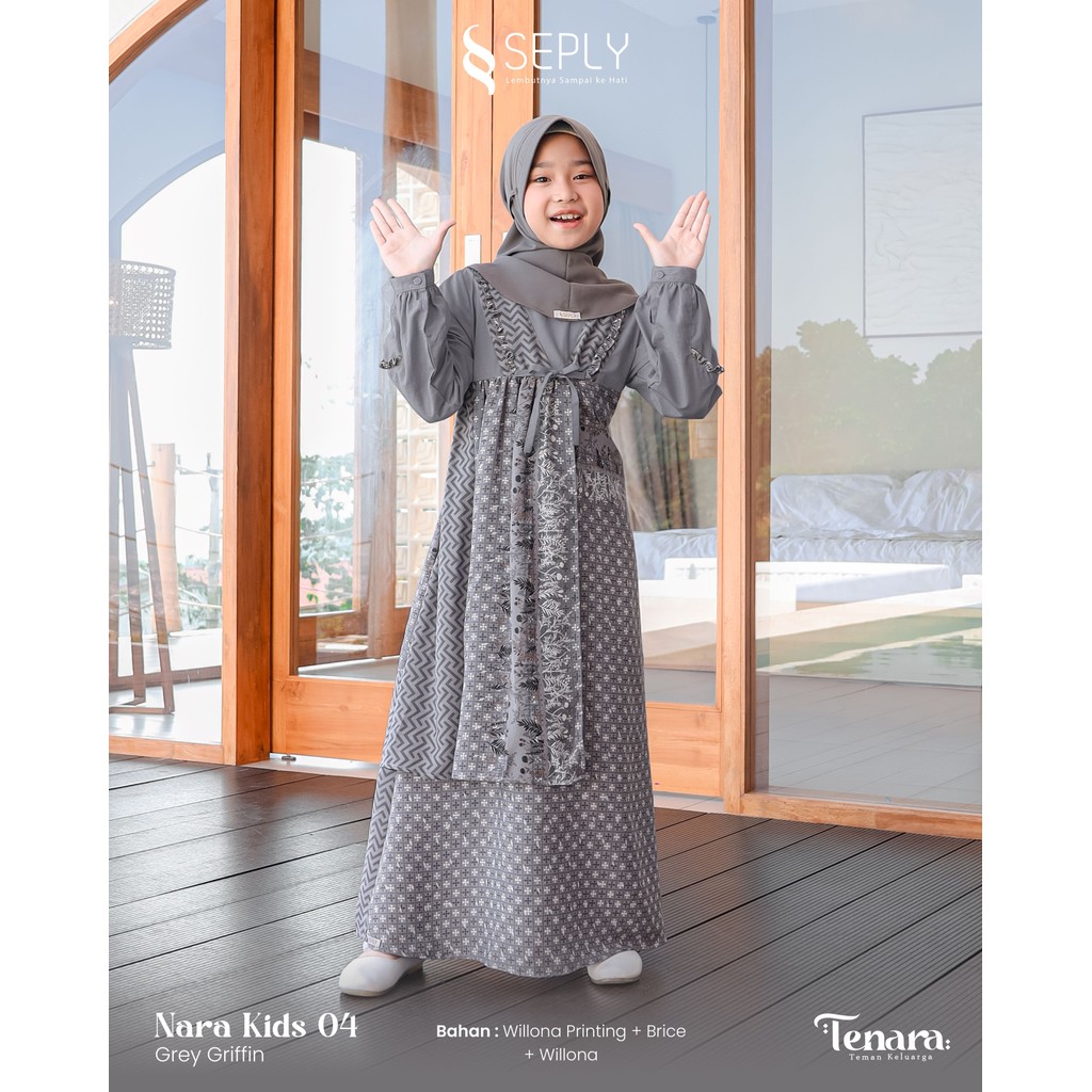 Aira Fashion Muslim - Sarimbit Lebaran Keluarga Tenara 04 Gamis Anak Simple Nara Kids 04 Dress Musli