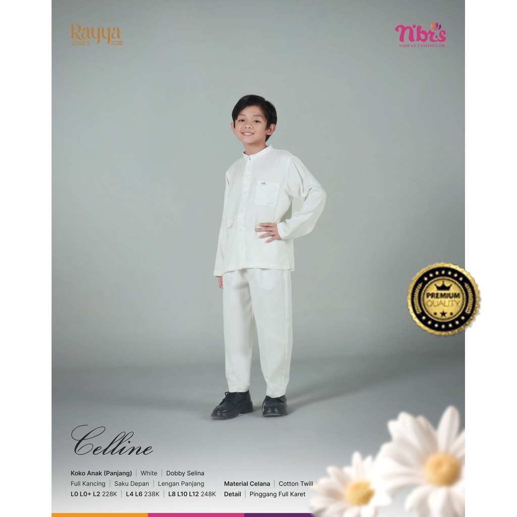 NIBRAS ORI - Sarimbit CELLINE Koko Anak Baju Celana One Set Laki Laki  - Koko Anak Putih Laki Laki -