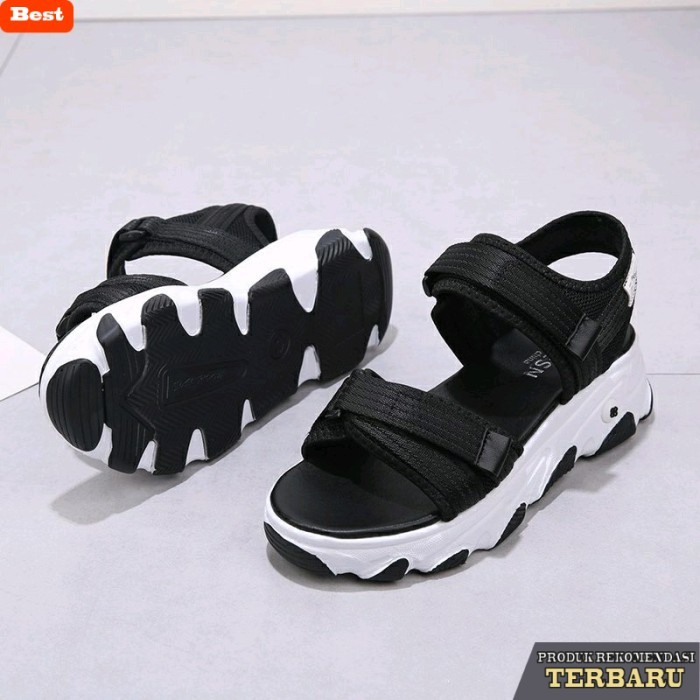 sandal wanita trend sekarang Sandal Wanita Model Skechers, Sandal Gunung Wanita tebal 5 Cm - Hitam, 