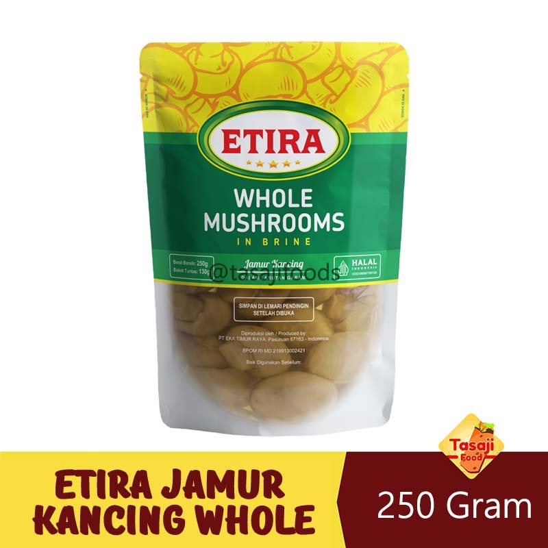 

Etira Whole Mushrooms In Brine 250 Gram jamur Kancing dalam Larutan garam