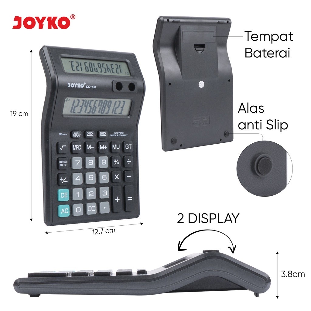 

Calculator Kalkulator Joyko CC-49 12 Digits 2 Display Check & Correct | Kalkulator Dual Display