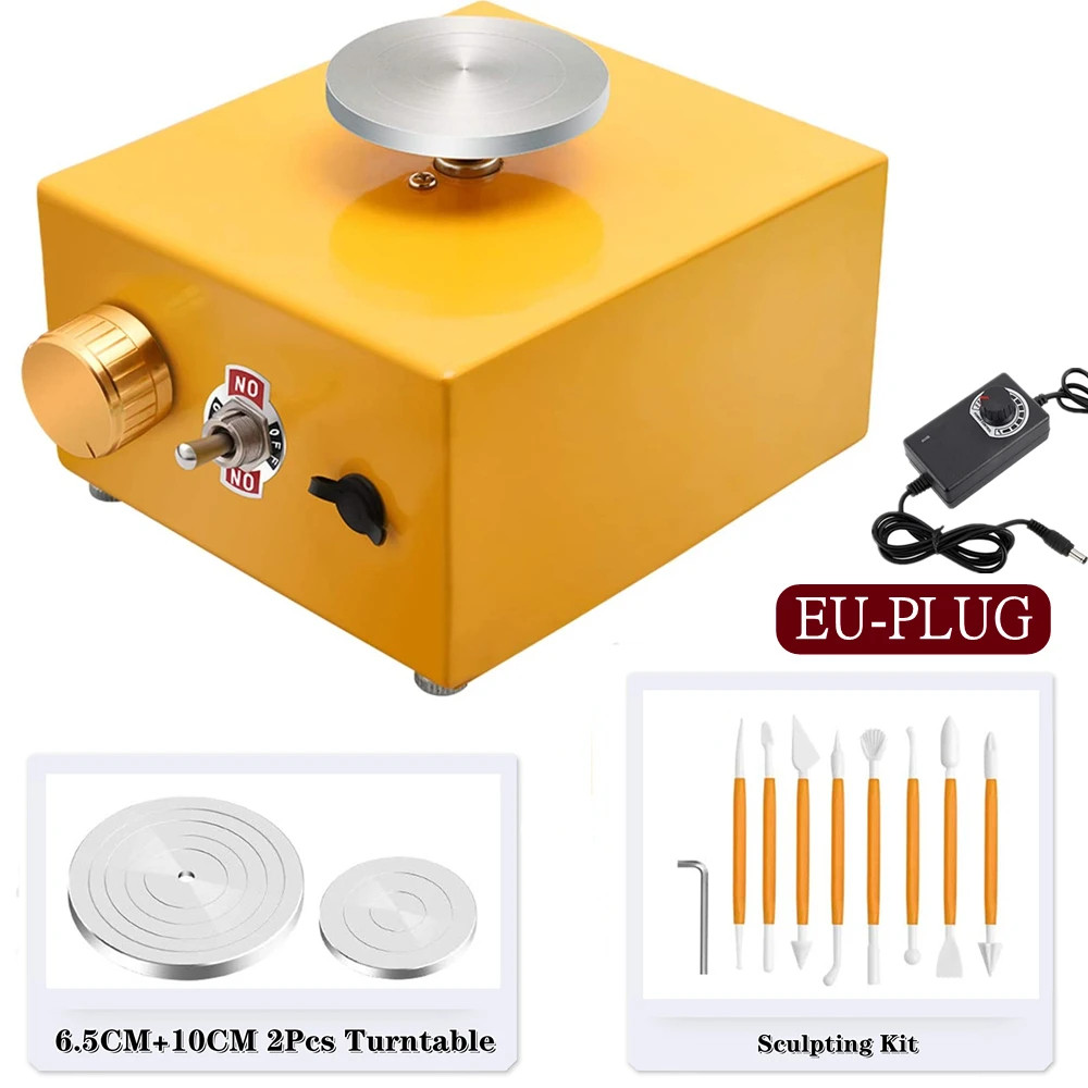 

Mini Electric Pottery Wheel Machine,Simple and Useful Ceramic Wheel Machine with 6.5+10cm Turntable+Clay Sculpting Kit For Gifts
