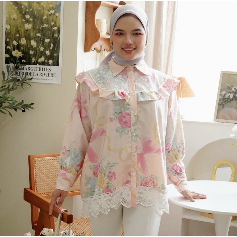 LINFORD - ZFS BLOUSE RETA CANTIK MOTIF MEIJIWANG RENDA / MEIJI LACE BLOUSE / Atasan blouse floral re
