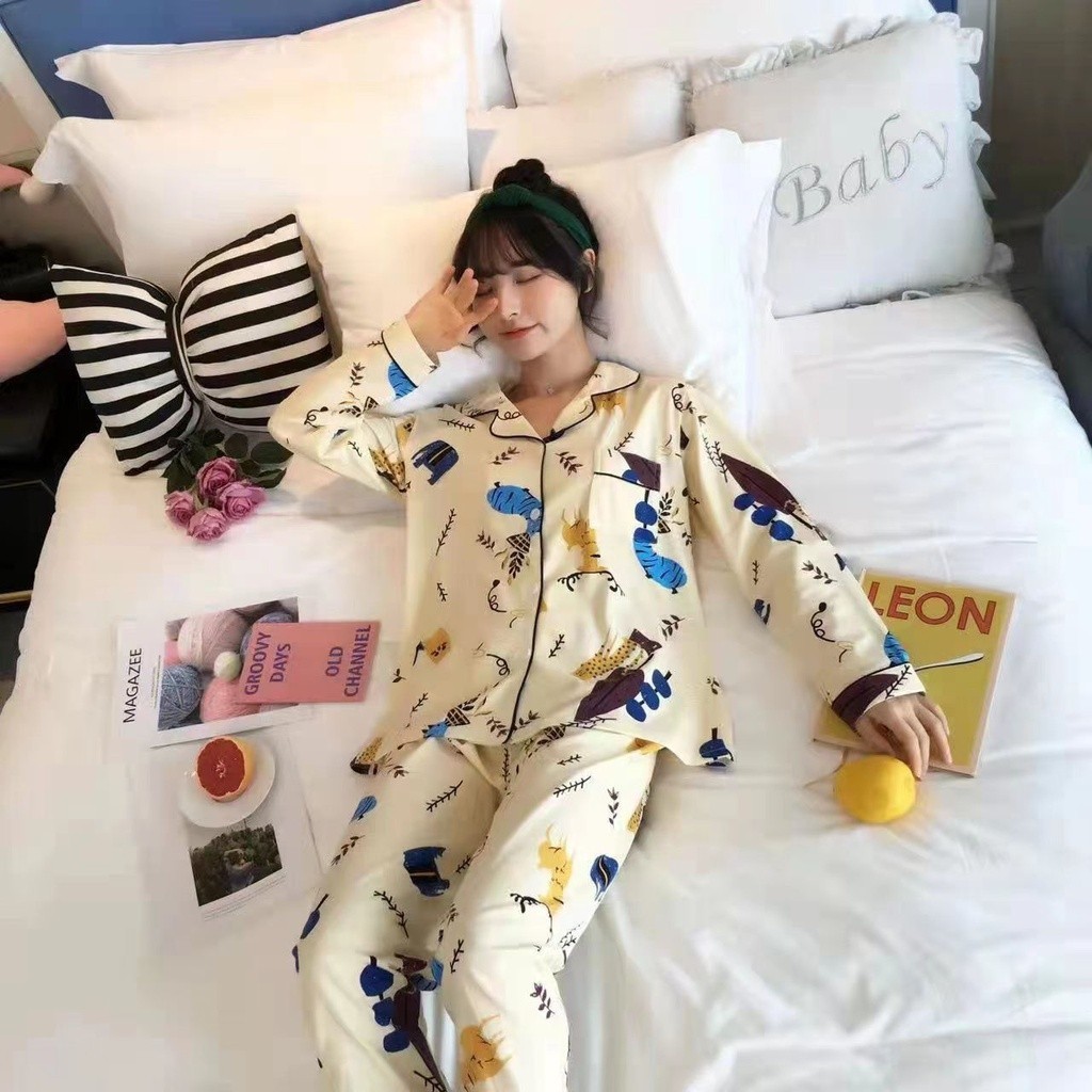 Baju tidur piyama lengan panjang celana panjang bahan spandek import SETELAN SETCEL ONESET SET PIYAM