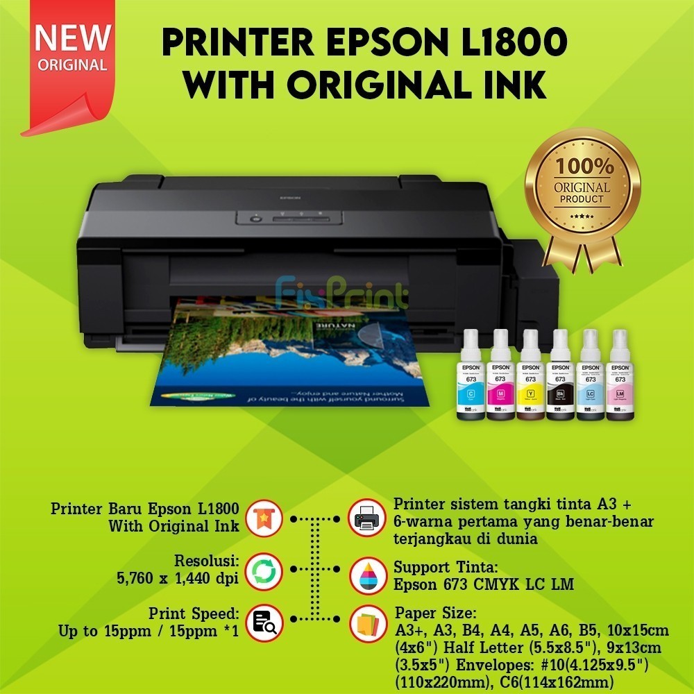 Printer Epson L1800 Print A3+ Printer A3+ Cetak Photo InkTank Borderless