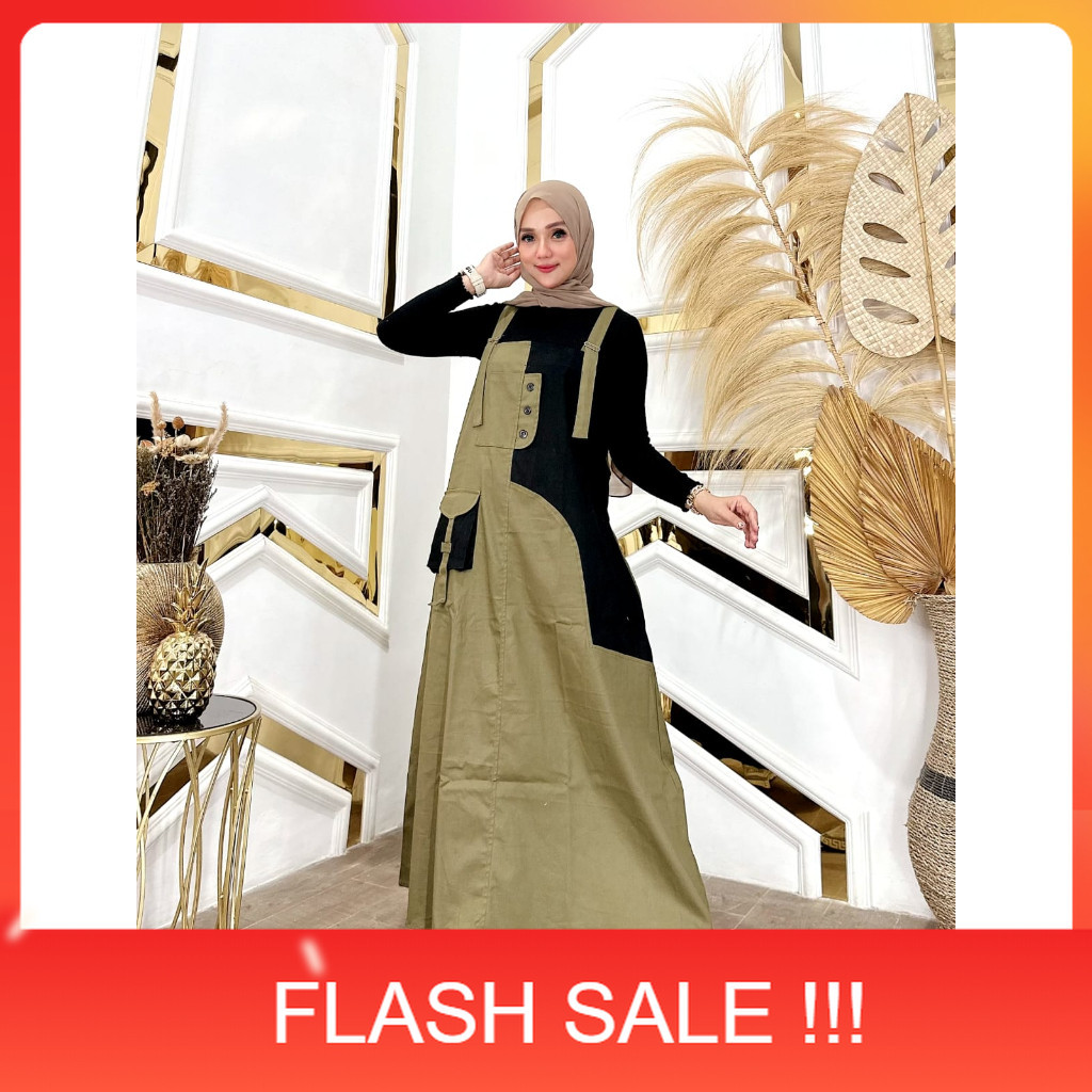 PROMO Jinny Overall Cargo Jumpsuit Wanita Terbaru Bahan Katun Import Panjang Maxi Dress Muslim Kekin